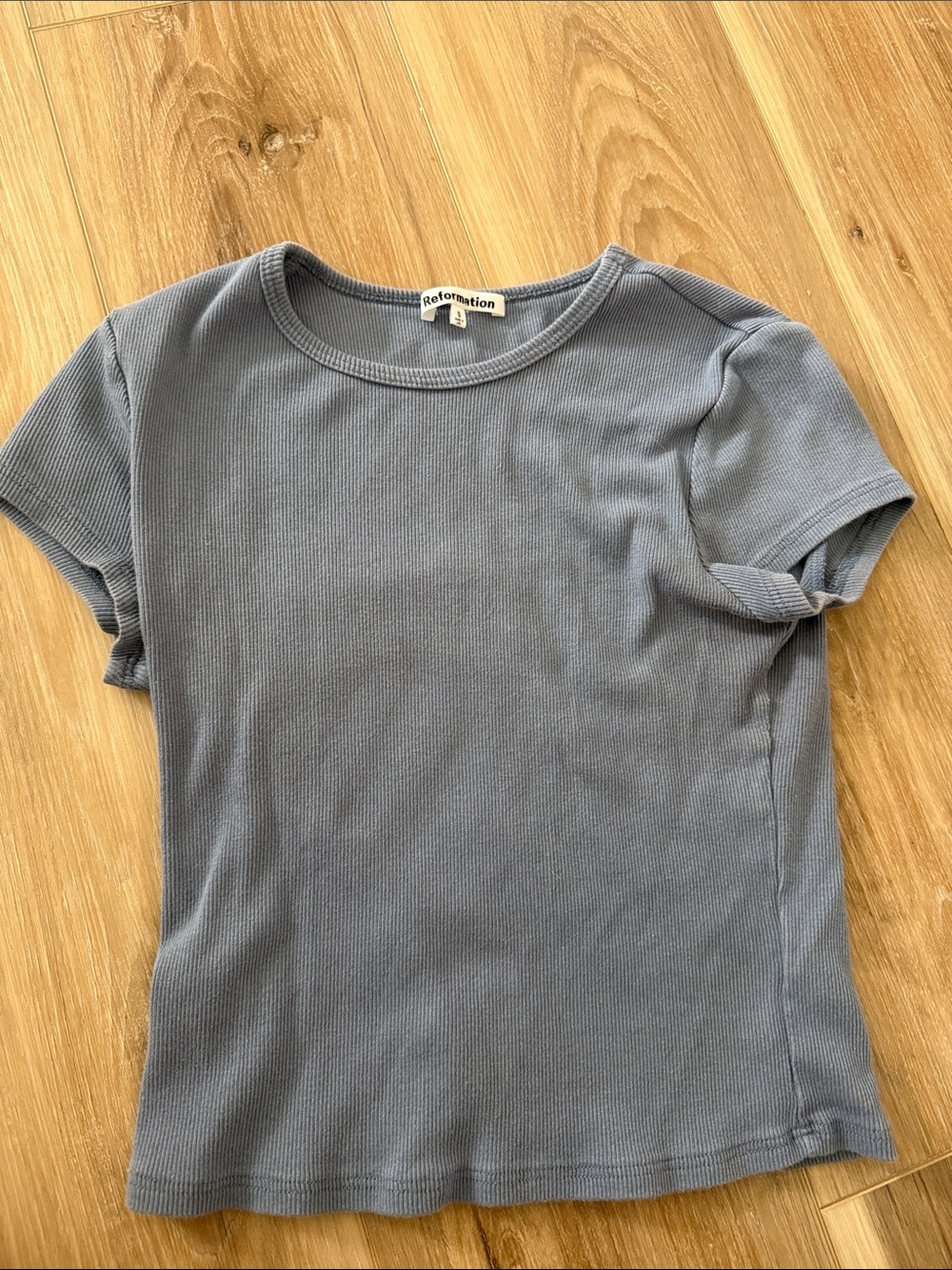 Reformation Dusty Blue Ribbed Short Sleeve Tee